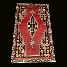 Vintage Hand Knotted Rug 2x4 ft Wool Hamadan Oriental Accent Rug Red Floral