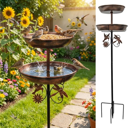 Metal garden birdbath double - garden,