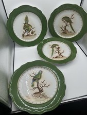 FOUR Gorgeous Platters Green Gold Parrot Bird Botanical Plates 12.5" Vintage