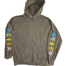 Mens Grey Small Grateful Dead Band Hoodie Bear Print Cotton Pullover Pocket