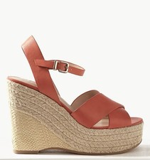 BURNT Orange Wedge Espadrille Sandals Shoes M&S INSOLIA size 8 Faux leather NEW 
