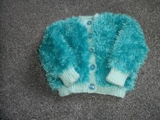 Baby Funky Fur Yarn Cardigan in Jade to fit 0-6 months