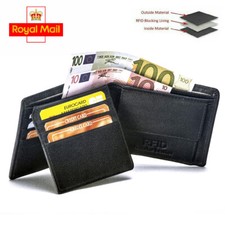 Mens 100% Genuine Leather High Quality Wallet RFID Safe Blocking Card Holder UK 