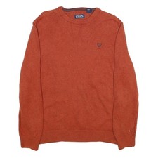 CHAPS Mens Orange Patterned Cotton Jumper Crew Neck Basic Knit M Casual Wear