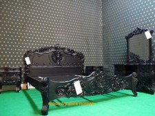 USA King size 76"x80"  Gothic Black oriental French Rococo bed mahogany wood