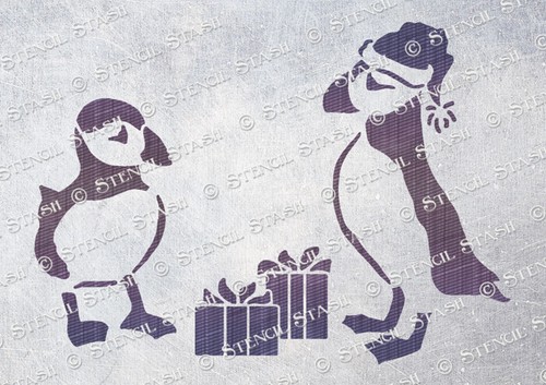 Stencil puffins xmas - stencil, xmas'