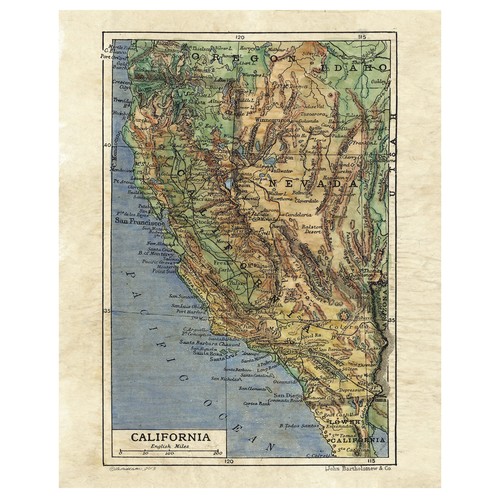 California map art vintage - california,