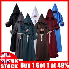 Halloween Hooded Robe Costumes Men Monk Cosplay Priest Horror Wizard Cloak Cape