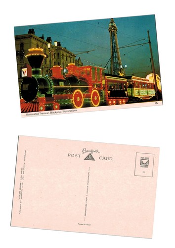 Postcard illuminated tramcar - postcard,