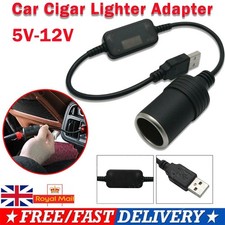 USB Port 5V to 12V Car Cigarette Lighter Socket Female Converter Adapter Cord 