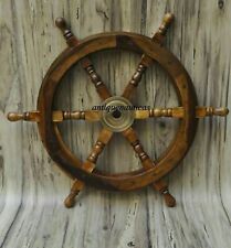 18"Nautical Wooden Ship Steering Wheel Pirate Decor Wood Brass Fishing Wall Boat