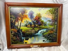 Lovely Thomas Kinkade "Mountain Retreat” Illuminated Framed Canvas Print 20"x16"