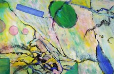 Original Acrylic on Paper, 'Abstract with Circular Forms', Late 20th Century