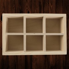 Small Wooden Display Shelf Trinket 6 Sections Unit Wall Hanging Pine Shadow Box