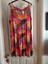 Ladies Summer Dress Size 16-18- George - Palm Tree Leaves- Pinks/Orange