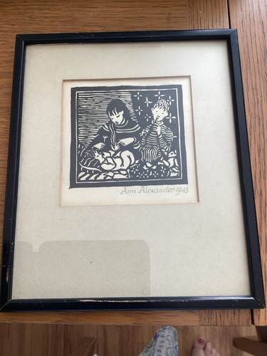 Vintage lino wood cut - vintage,