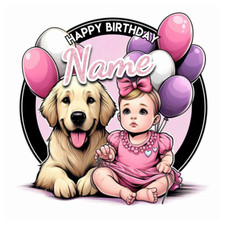 Custom Baby & Golden Retriever Cake Topper