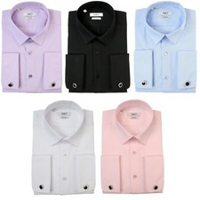Xact Mens Plain Poplin Formal Shirt with Double/ French Cuff and Cuff Links