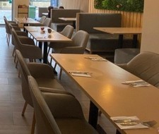 L RECTANGLE DINING TABLE - LAMINATE TOP - IRON BASE BLACK -For Cafe / Restaurant