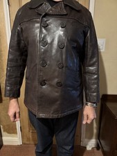 Schott Men's Leather Pea Coat Brown Size XL - 44