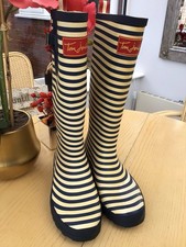 Joules WellyPrint Ladies Navy Striped Adjustable Tall Wellies See Desc For Size