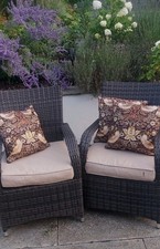 3  William Morris Fabric "Strawberry Thief" Cushions Brown.