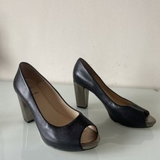 Mary&Clarkes Black/gold Leather Peep Toe Court Shoes Size 5