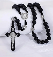 Black Wooden Rosary with St. Benedict Medals and Bag (Blessed by Priest)