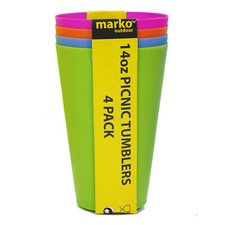 PLASTIC TUMBLERS 4 PACK PICNIC PARTY OUTDOOR SUMMER BBQ COLOURFUL DURABLE CUPS