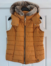 Joules Womens Gilet Merrium Golden Faux Fur Collar Hood - UK Womens Size 16