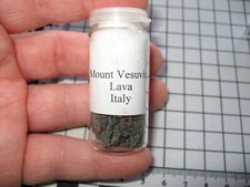 Mt Vesuvius Italy volcanic vesicular lava slice fragments in vial