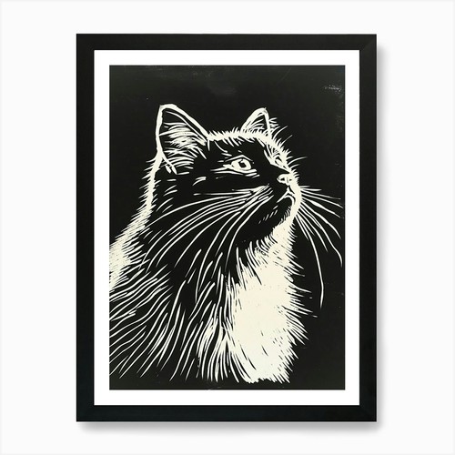 Himalayan cat linocut - himalayan,