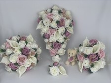 Wedding bouquets Flowers Ivory Rose  posy Bride Bridesmaid Flower Girl Wand lily