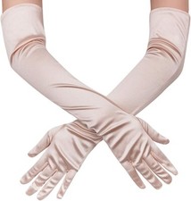 Satin Champagne EXTRA LONG FINGERED PARTY PROM BRIDAL WEDDING OPERA GLOVE,21.5"L