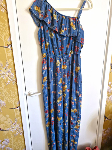 Blue floral one shoulder - blue,
