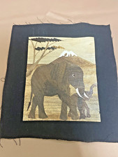 Original African Banana Leaf Artwork Marquetry Style Elephant pair Safari
