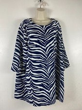 Samya UK size 24 blue & white polyester zebra striped 3/4 sleeve back zip dress