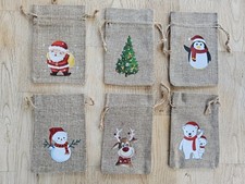 Christmas Hessian Jute Mini Gift Tote Bags x 6 Bundle BNIB