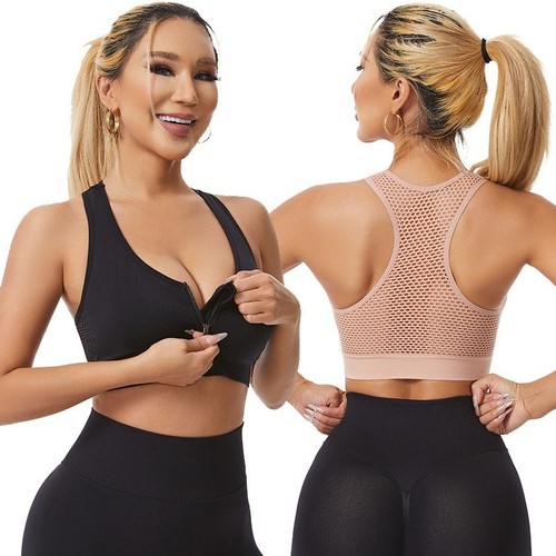 Zip front sports bra - front,