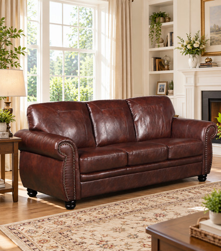 Brown leather traditional - brown,