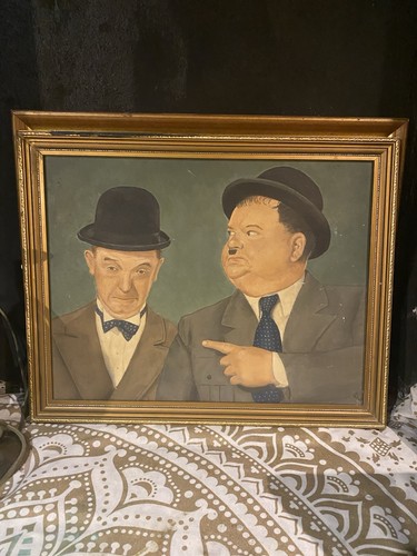 Laurel and hardy framed oil - hardy,