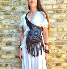 Hippie Leather Fanny Pack, Boho Bum Bag Fringe Stone, Vintage Western Purse,