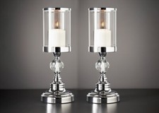 (Pack Of 2) Crystal Effect Chrome Candle Holder - Silver for Home, Birthday