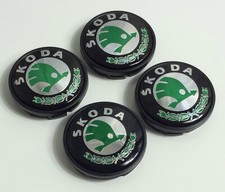 4x Skodas Black Green Wheel center caps 56mm Scala Rapid Fabia Octavia Roomster