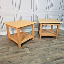 Retro Pair 2 Square Solid Wooden Side Coffee Tables - Bedside - 2 Tier - Oak ?