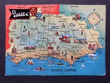 A Pictorial Map of Sussex Vintage Map Postcard Q2