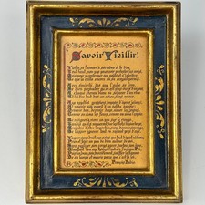 Vintage French Framed Manuscript Poem Of 'Knowing How to Age' by François Fabie