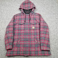 Carhartt  Jacket Womens Extra Large Pink Camden Plaid Wool Utility Coat Hooded