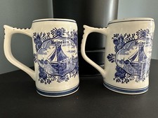 Vintage Dutch Hand Painted Heineken Delft Blue Beer Stein pair