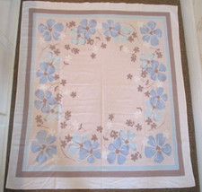 Lovely Quality Vintage Blue Flower Floral Linen Tablecloth 122cm x 110cm